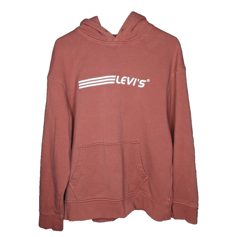 Vintage Levis LARGE Hoodie Unisex Rust Kangaroo Pocket No Drawstring RARE Design - Picture 1 of 6